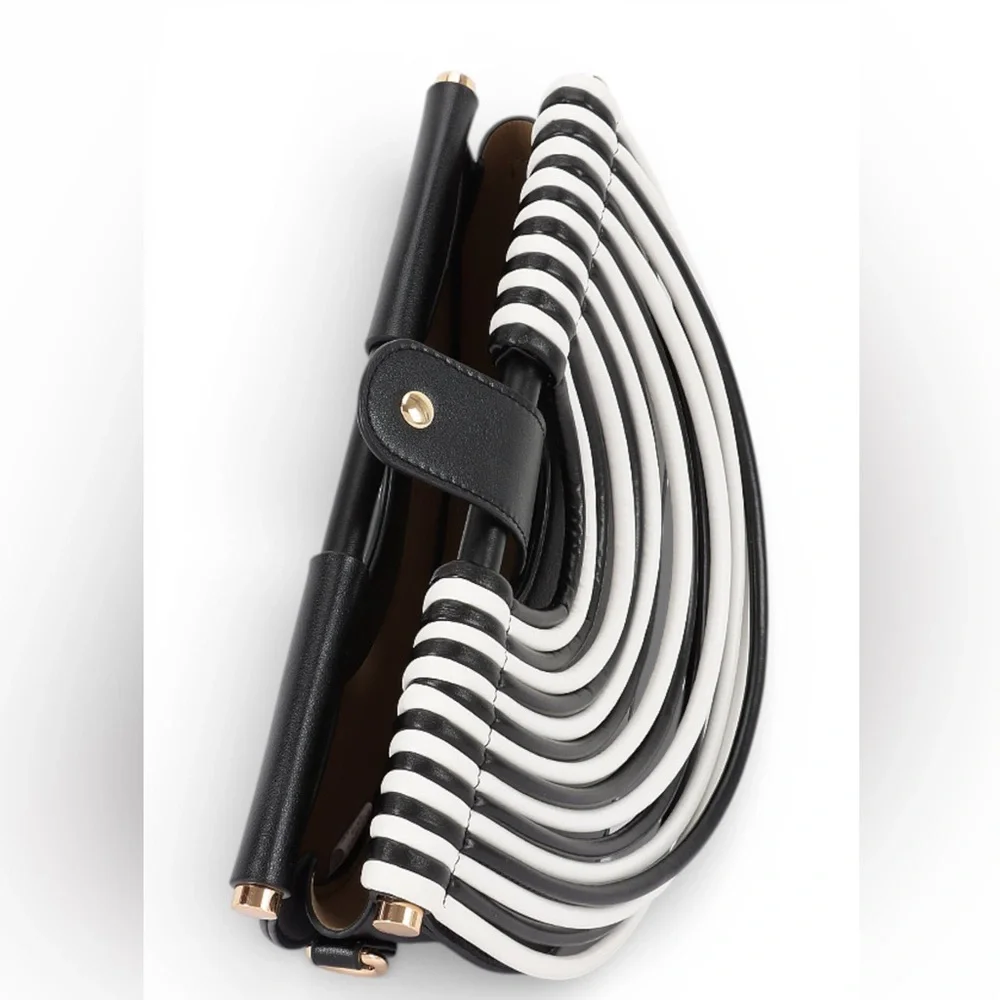 Black & White Striped Vegan Leather Clutch Bag